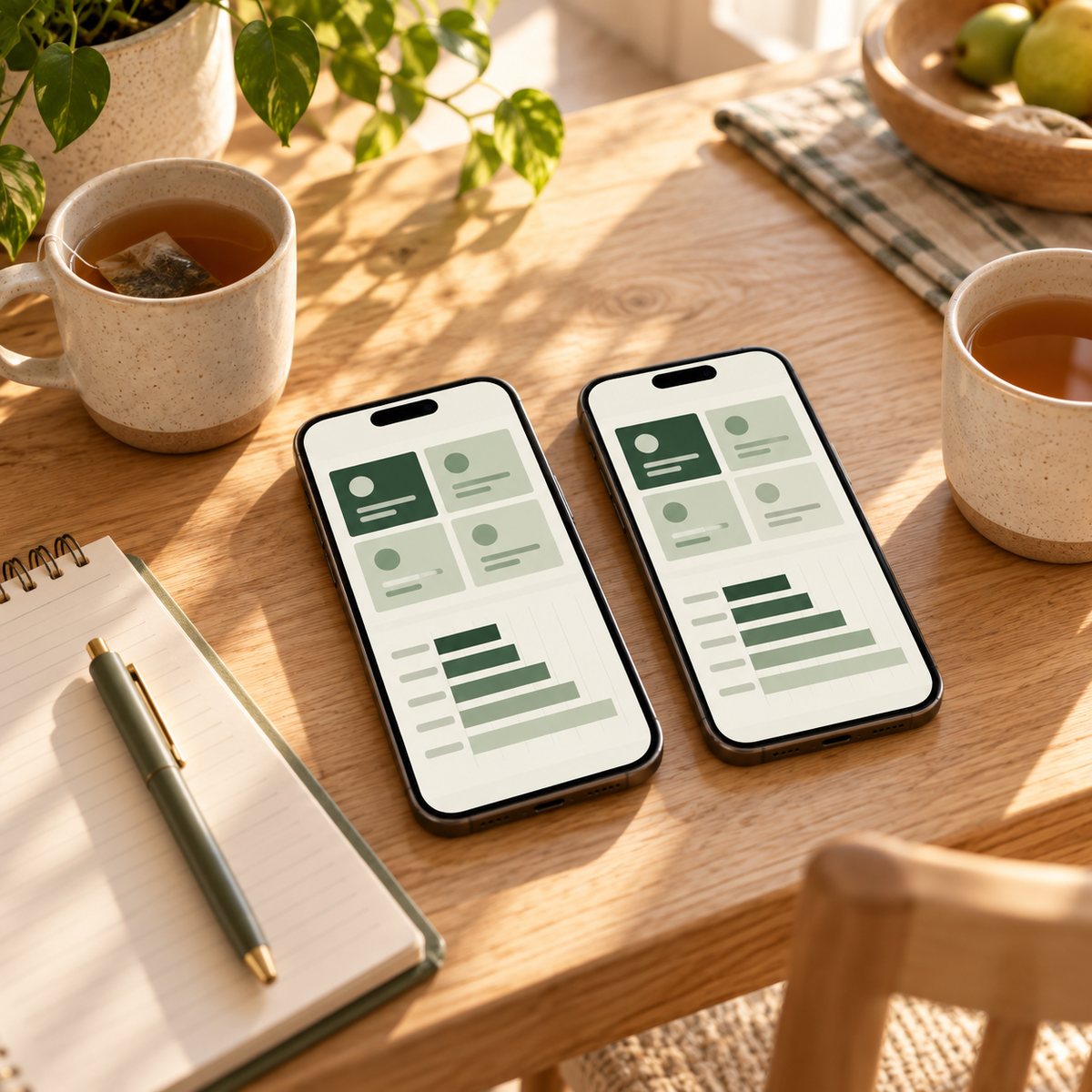 Two phones lying side by side on a table